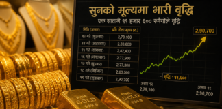 सुरक्षित लगानीतर्फ आकर्षण बढ्दा सुनको मूल्य एक सातामै ११ हजार ६०० रुपैयाँले महँगियो