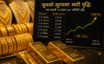 सुरक्षित लगानीतर्फ आकर्षण बढ्दा सुनको मूल्य एक सातामै ११ हजार ६०० रुपैयाँले महँगियो